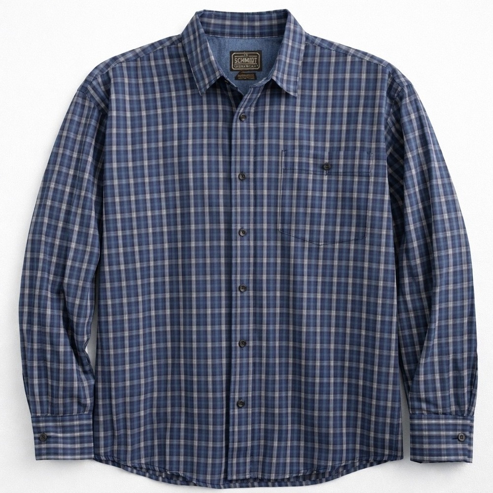 CE Schmidt Workwear Mens Blue Plaid Long Sleeve Button Down Cotton Shirt‎ LG